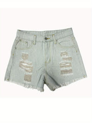 Women'S Retro Fringed Denim Shorts Hole High-Waisted Short Pants Jeans