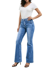 Women's High-Waist Flared Jeans, Vintage Light Blue Stone-Washed Distressed Stretch Denim, Bootcut Jeans, Y2K Vintage Street Style, Jeans, Versatile Long Jeans for Daily Casual Wear, Women's All-Season Style