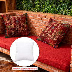 18x18 Inch Reversible Turkish Pattern Pillows (Set of 2 with Inserts) - Romantic Turkey Boho Floral Double Sided Design, Premium Polyester Cover & Fill, Decorative Accent Pillows for Sofa, Chair, Bedroom