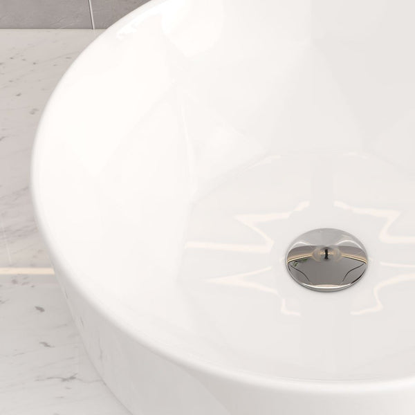 Bathroom Counter Top Ceramic Basin Sink Bathroom Vanity Cloakroom Hand Wash Basin Round Bowl with Pop Up Waste Drainer, White, 405x405x146mm, Faucet Not Included