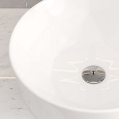 Bathroom Counter Top Ceramic Basin Sink Bathroom Vanity Cloakroom Hand Wash Basin Round Bowl with Pop Up Waste Drainer, White, 405x405x146mm, Faucet Not Included