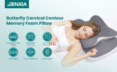 Cervical Neck Pillows for Neck and Shoulder, Odorless Memory Foam Pillow with Cooling Silk Case, Orthopedic Pillow Neck Support - Gray