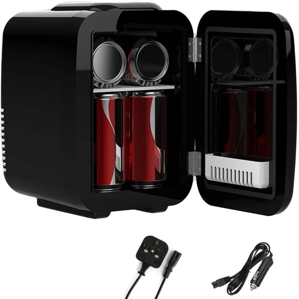 Crystals 4/10/15L Litre Mini Fridge, Table Top Small Fridge Cooler & Warmer for Car Bedrooms Desk Office, 12V DC - 220 AC, Mini Fridge for Bedrooms – Energy Efficient (Black, 10L Litre)