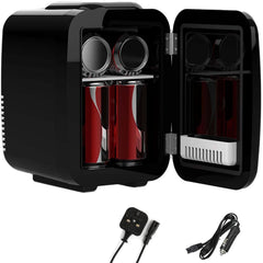 Crystals 4/10/15L Litre Mini Fridge, Table Top Small Fridge Cooler & Warmer for Car Bedrooms Desk Office, 12V DC - 220 AC, Mini Fridge for Bedrooms – Energy Efficient (Black, 10L Litre)