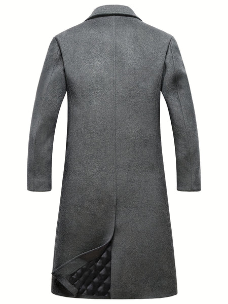 New Autumn/Winter Tweed Overcoat for Men, Long Length, Painted Finish, Warm and Thickened Tweed Outerwear, Men's Casual Wool Blend Jacket Trench Coat