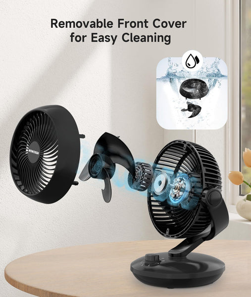 Desktop Air Circulator Fan, Quiet Three-Speed Desktop Fan, 80° Oscillation, 100° Adjustable Tilt, 12-Meter Long-Distance Air Delivery, Removable Front Cover, Black, Suitable for Bedroom/Office.