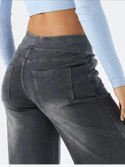' High Waisted Wide Jeans - Stretchy Pants with Multiple Pockets, -Washed - Casual Trousers for Jeanswear & Layering (Wide-Waisted Fit)