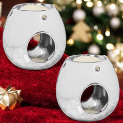 Silver Wax Melt Warmer Oil Tea Light Aroma - 2 PACK - Luxury Glass Round