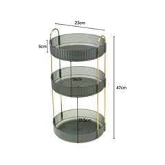 Green 3-Tier Spinning Cosmetics Organizer 23x23x47cm, Bathroom Countertop Skincare Organizer, High-Capacity Rotating Makeup Tray, Stores Lipsticks Jewelry Brushes, Suitable for Vanity Desk Bedroom Bathroom