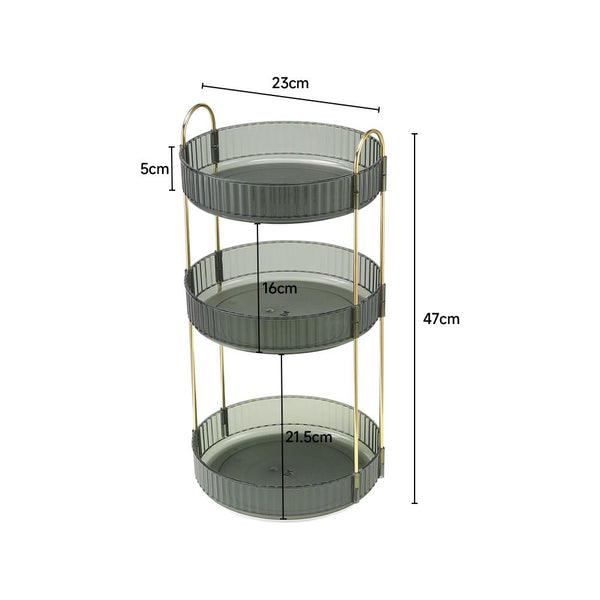 Green 3-Tier Spinning Cosmetics Organizer 23x23x47cm, Bathroom Countertop Skincare Organizer, High-Capacity Rotating Makeup Tray, Stores Lipsticks Jewelry Brushes, Suitable for Vanity Desk Bedroom Bathroom