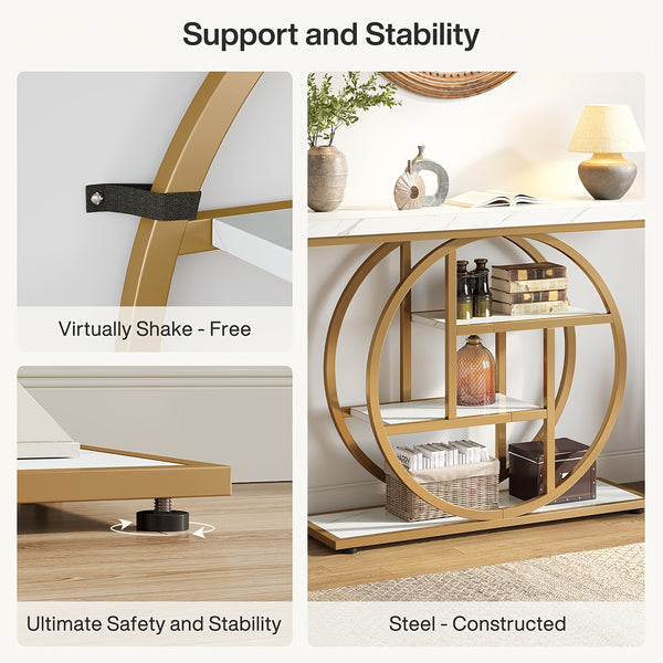 Four Story Console Table Slim Hallway, Entrance Table with Circular Base, Narrow Wooden Decorative Table with Storage Rack, Console Table for Living Room.