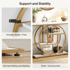 Four Story Console Table Slim Hallway, Entrance Table with Circular Base, Narrow Wooden Decorative Table with Storage Rack, Console Table for Living Room.