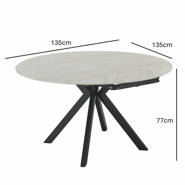 Indus Valley Cavella round Ceramic Extending Dining Table + 4 Beige Chairs