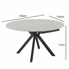 Indus Valley Cavella round Ceramic Extending Dining Table + 4 Beige Chairs