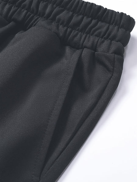 Three-pc Men's Solid Color Plain Elastic Waistband Drawstring Ribbed Cuffed Casual Jogger Pants, Men's Dress Administrative Trousers