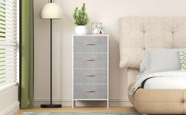 Modern 4-Drawer Dresser Storage Cabinet with Metal Frame & MDF Wood - Grey Spacious Dresser with Anti-Tip Safety & Adjustable Feet, Assembly, Standalone Furniture Unit Suitable for Bedroom or Living Room (17.7” X 11.8” X 35.8”)