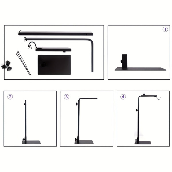 Adjustable Reptile Light Stand for Tortoises, Lizards & Amphibians - Durable Iron Heat Lamp Holder with Hook, 22-30cm Width & 40-64cm Height, Black, Terrarium Lighting | Insectivore Lighting | Sturdy Lamp Support, Reptile Accessories