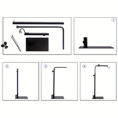 Adjustable Reptile Light Stand for Tortoises, Lizards & Amphibians - Durable Iron Heat Lamp Holder with Hook, 22-30cm Width & 40-64cm Height, Black, Terrarium Lighting | Insectivore Lighting | Sturdy Lamp Support, Reptile Accessories