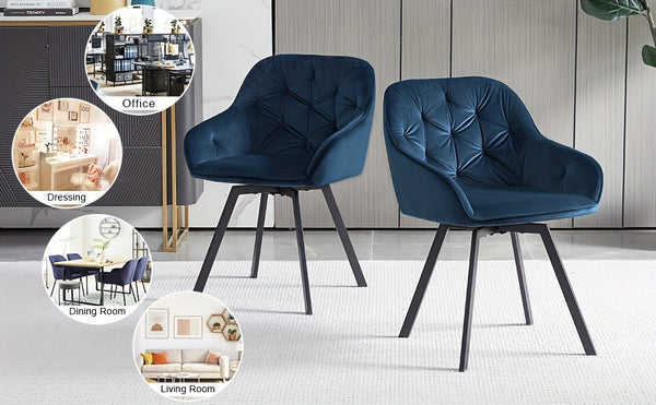 Set Of 2/Set Of 4 Swivel Dining Chairs | Upholstered with Velvet, Arms, Backrest, Metal Legs, Carbon Steel Frame, Memory Foam Filling, Grey, Contemporary Style, Rotatable, No Wheels