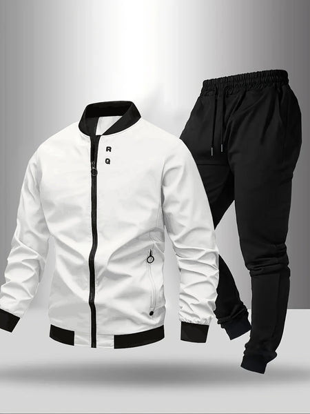 [Maigiqi] Casual Set Men'S Spring Autumn Easy Athletic Two-Piece Outfit Polo Collar Jacket