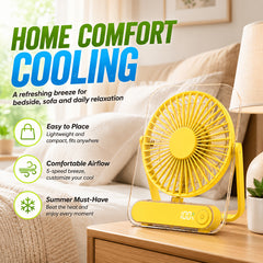 Mini Portable USB Fan Desktop Fan Rechargeable, Ultra-Quiet 5-Speed Adjustment Foldable 180 Degree Adjustable with LED Display for Office, Home, Outdoor, Camping And Travel