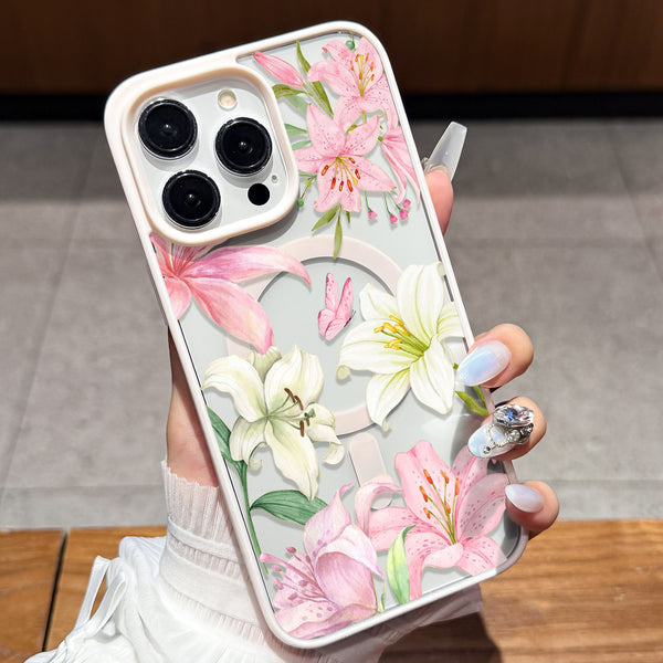 Phone Case - Apple Magnetic Phone Case with Lily Flower And Butterfly Design, Transparent Anti-Drop Protective Cover, Compatible with for Iphone 17 Air/16/15/14/13/12/11/Plus/Pro/Pro Max And Galaxy S22/S23/S24 FE/S25/S26 ULTRA PLUS. It Is The First