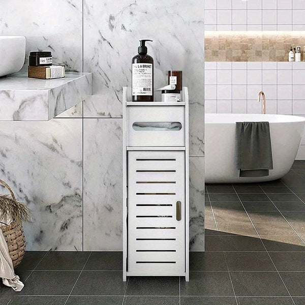 White Bathroom Cabinet, Toilet Storage Cupboard Shelf Floor Standing Toilet Silm Shelf Storage Rack with Drawer Space Saver Organizer for Living Room Bedroom Kitchen Hallway 17 X 22 X 56cm