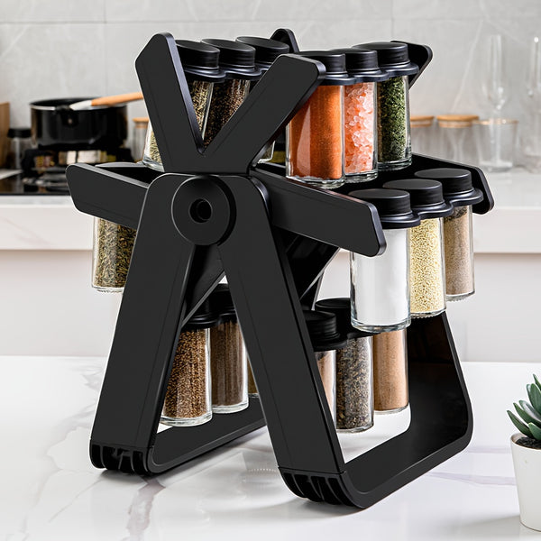 Rotating Spice Rack Organizer with 18 Glass Spice Jars, Revolving Spice Rack Set, 360 Degree Rotating Ferris Wheels Spice Rack, Removable Spice Rack