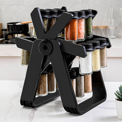 Rotating Spice Rack Organizer with 18 Glass Spice Jars, Revolving Spice Rack Set, 360 Degree Rotating Ferris Wheels Spice Rack, Removable Spice Rack