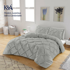 K&A® Pintuck Pinch Pleat Duvet Cover Set with Zipper Closure including Pillowcase – Ultrasoft Brushed Microfiber – Easy Care & Machine Washable