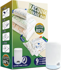 Storage Master Space Saver Bags for Travel and Home Reusable Vacuum Storage Bags save 80% More Storage Space Work with Vacuum Cleaner (9 Combo, No Pump Included)