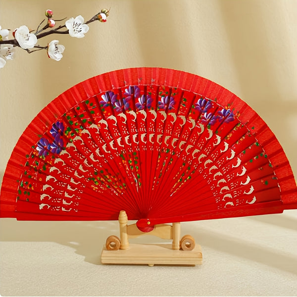 1pc Spanish Wooden Folding Hand Held Dance Fan Flower Pattern Party Wedding Gifts