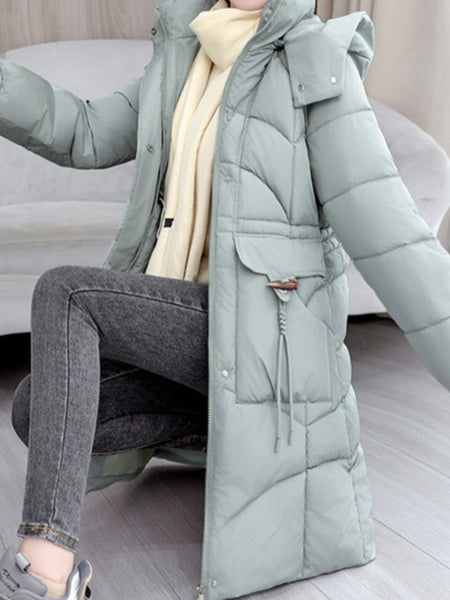 Women's Winter Coat - Thickened Warm Mid-Length Jacket with Front Zipper Closure, Waist-Hugging Fit, Side Pockets - Elegant Cold Weather Outerwear for Everyday & Formal Events - Ladies Winter Coats, Durable Warmth