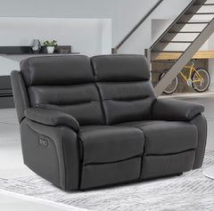 Fletcher Dark Grey Leather Power Reclining Large 2 Seater Sofa with Power Headrest
