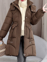 Women's Winter Coat - Thickened Warm Mid-Length Jacket with Front Zipper Closure, Waist-Hugging Fit, Side Pockets - Elegant Cold Weather Outerwear for Everyday & Formal Events - Ladies Winter Coats, Durable Warmth