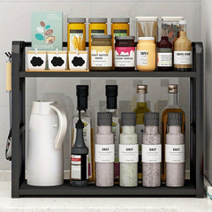 Two-Tier Dish Drying Rack for The Kitchen, Spice Organizer with Hooks And Adjustable Shelf, Freestanding Kitchen Storage Unit for Dishes, Cups, And Cutting Boards