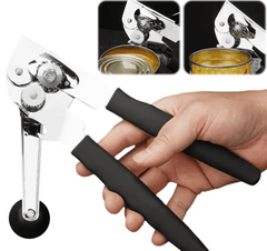 Multi-functional manual can opener stainless steel can and bottle opener in one non-slip labor-saving handle safe and without sharp edges suitable for kitchen tools for cans and bottle caps.