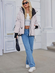 Women's Winter Casual Warm Padded Coat with Fashionable Double Hood and Windproof Cuffs