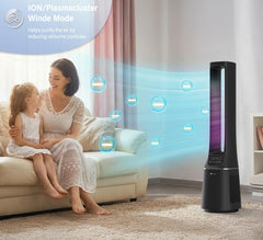Puremate 2-In-1 Bladeless Tower Fan & Air Purifier with HEPA Filter, 10 Speed Settings, Portable Ultra Quiet Standing Fan with Remote Control, Digital Display, Powerful Air Cooling for Home & Office