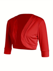 Female Cardigan Coat, Solid Color Long Sleeve Short Jacket Crop Tops for Spring Fall, Yellow/Purple/White/Black/Red
