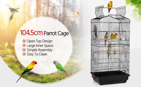 Costoffs Bird Cage Open Top Metal Birdcage with Tray, Feeders, Double-Door, 104.5cm Height