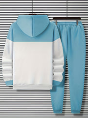 Men'S Fall Winter Striped Print Patchwork Contrast Hoodie And Joggers