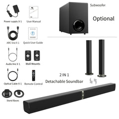 SoundBar with Subwoofer, Sound Bar for Smart TV, Wireless 5.0 Soundbars, Deep Bass, TV Audio System with ARC/Opt/AUX for Enhanced Home Theater Sound Speaker with Infrared Remote Control