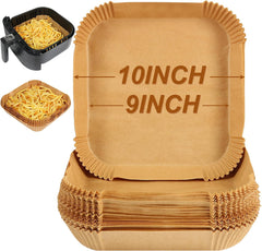 BYKITCHEN Air Fryer Parchment Paper Liner, 50PCS Square Air Fryer Liners Disposable, Greaseproof Paper, Compatible with COSORI, Ninja, Tefal, Russell Hobbs Fryers (Unbleached)