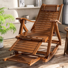 Natural/ Brown Rocking Chair/Lounge Chair Recliner Load-Bearing 150kg Comfort Bamboo Loungers Deck Chair Adjustable Handrail Home Chair Gifts Stable Ergonomic