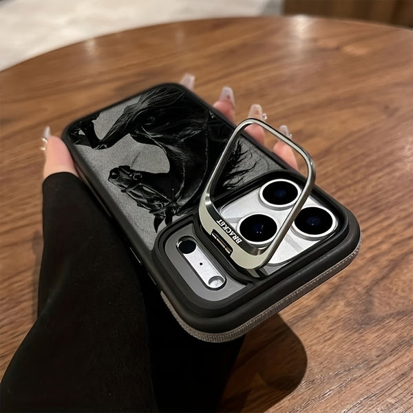 Phone Case - Rearing Horse Graphic Hybrid Magnetic Metal Kickstand Case Compatible with Magsafe for Iphone 12-17