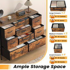 Stylish Large 9 Drawers Dresser with Durable Metal Frame, Scratch-Resistant MDF Top, And Spacious Fabric Drawers - Tall Chest Of DrawersPerfect for Elegant Bedroom, Cozy Living Room Or Functional Office Use