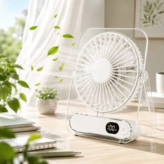 Portable Desktop Fan, Low DB Quiet Electric Cooling Fans, Turbo Air Circulation Blades, HD Smart Digital Display, 180° Rotation, 5000mAh, 5 Speed, Suitable for Bedrooms Home Office Dormitory