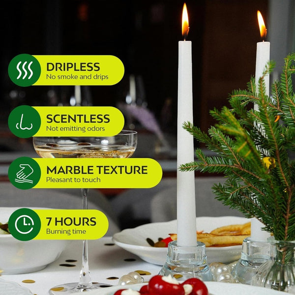 50-Pack Long Taper Candles - Unscented Ivory Tapers for Wedding, Church, Banquet - Real Wax Burning Candles Suitable for Chandeliers, Dinner Candles, Romantic Decor ( Use)