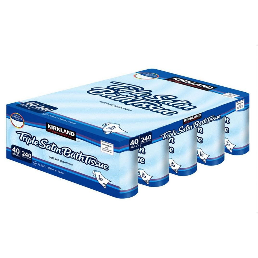 Kirkland Signature Triple Satin 3-Ply Toilet Tissue, Pack of 40 Rolls